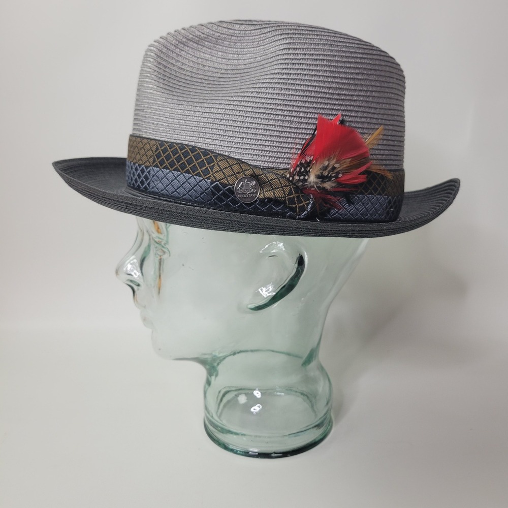 Stetson Andover Florentine Milan Straw Fedora Grey Black 7 1/4 Made in USA